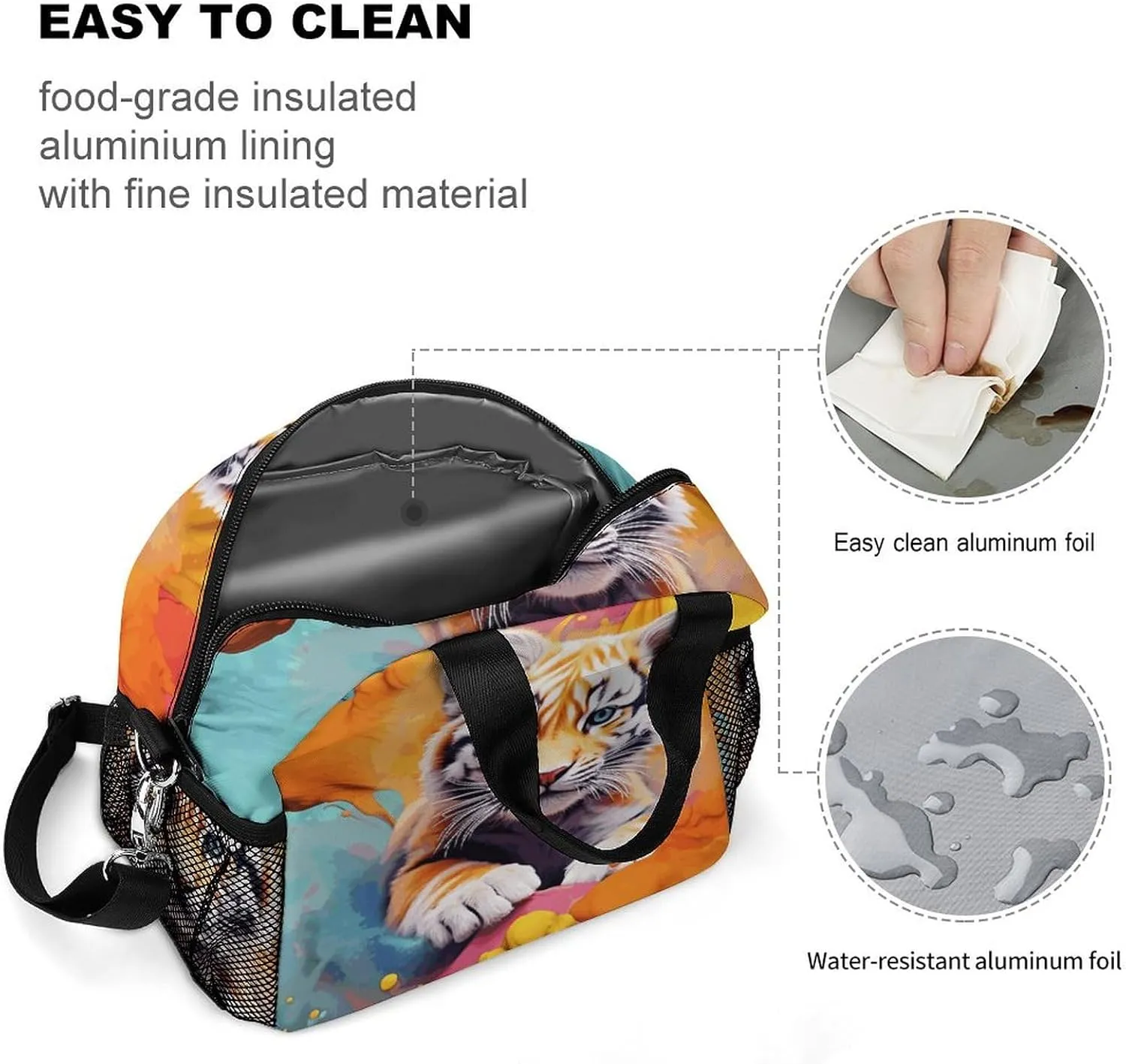Insulated Lunch Bags for Women Color Animation Reusable Lunch Boxes Waterproof Tote Bag Lunch Cooler Bag for Work