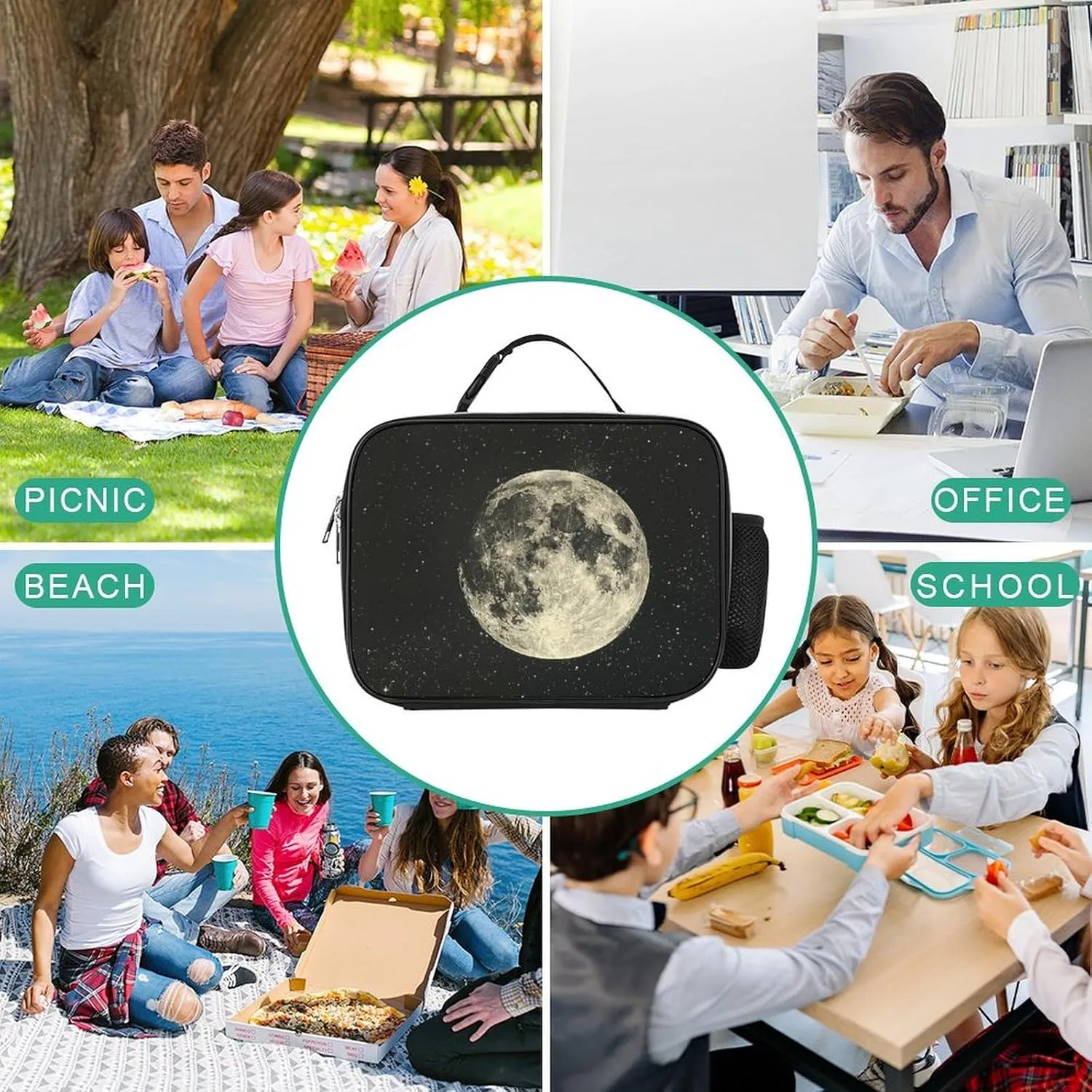 Insulated Lunch Bags for Women Illuminated by Stars Reusable Lunch Boxes Waterproof Shoulder Bag Lunch Cooler Bag for Work
