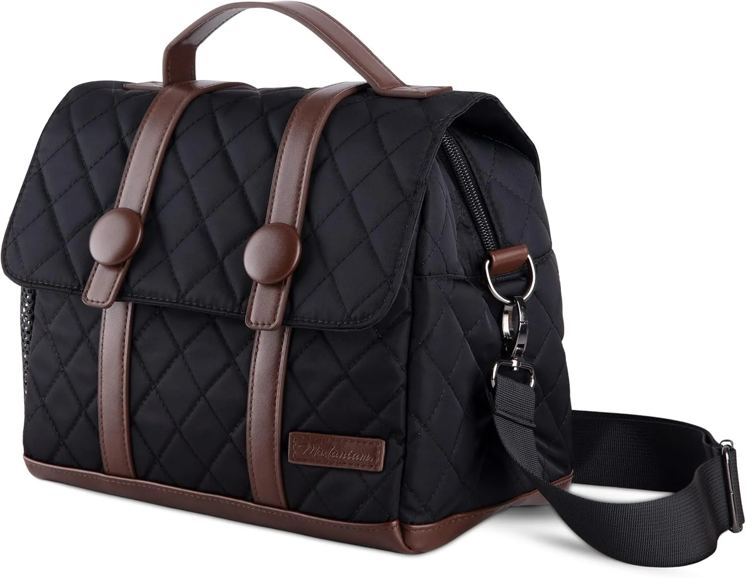 Insulated Lunch Bags for Women, Men, Adults| Lunch Box For Work, College, Office,Picnic| Modern |Trendy |Stylish|Premium (Alpha-Black/Brown-Nylon/Vegan leather- Crossbody/Shoulder carry)