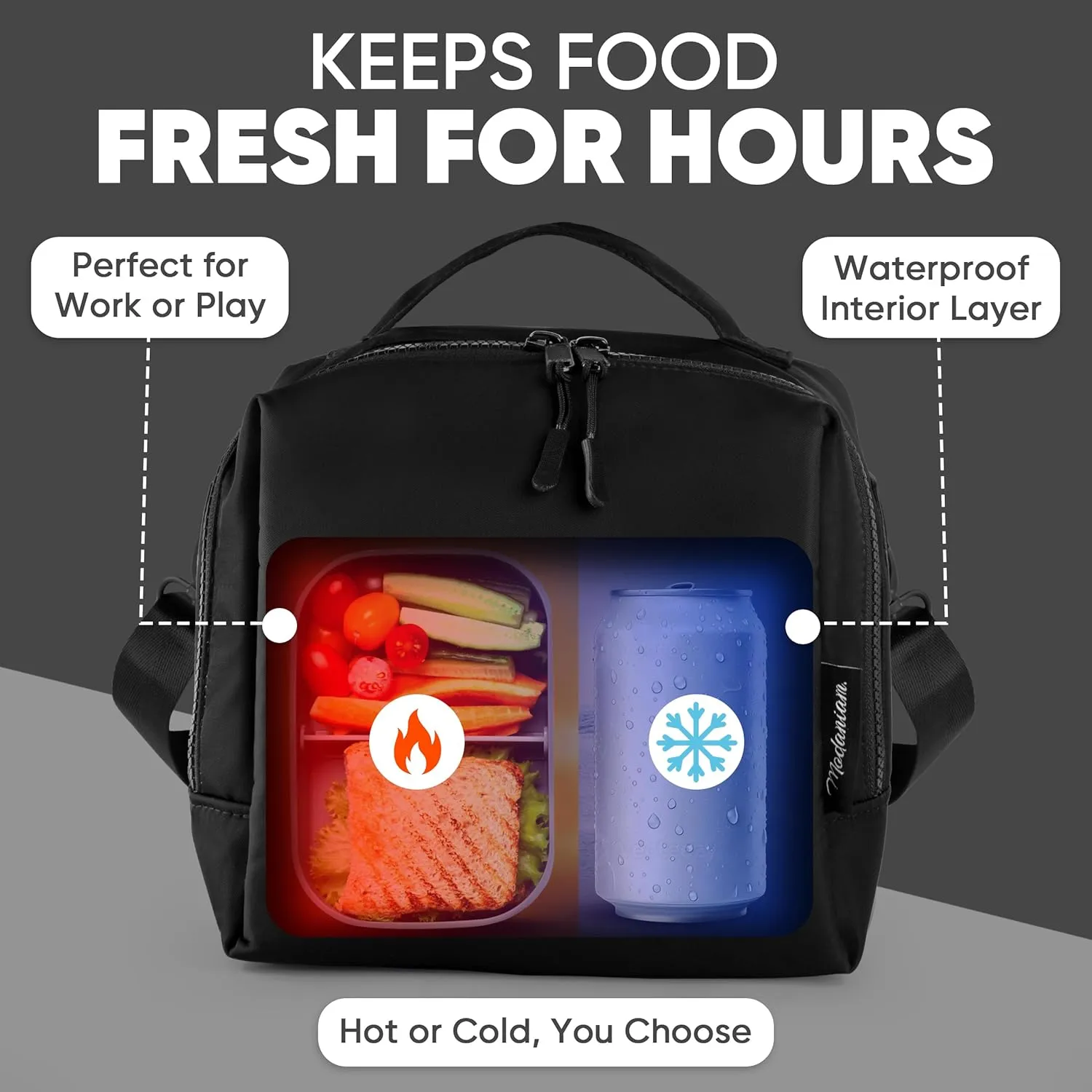 insulated Lunch Bags for Women, Men, Adults| Lunch Box For Work, College, Office,Picnic| Modern |Trendy |Stylish|Premium (Trendzy-Solid -Small -Black - Nylon - Cross body or Hand Held)
