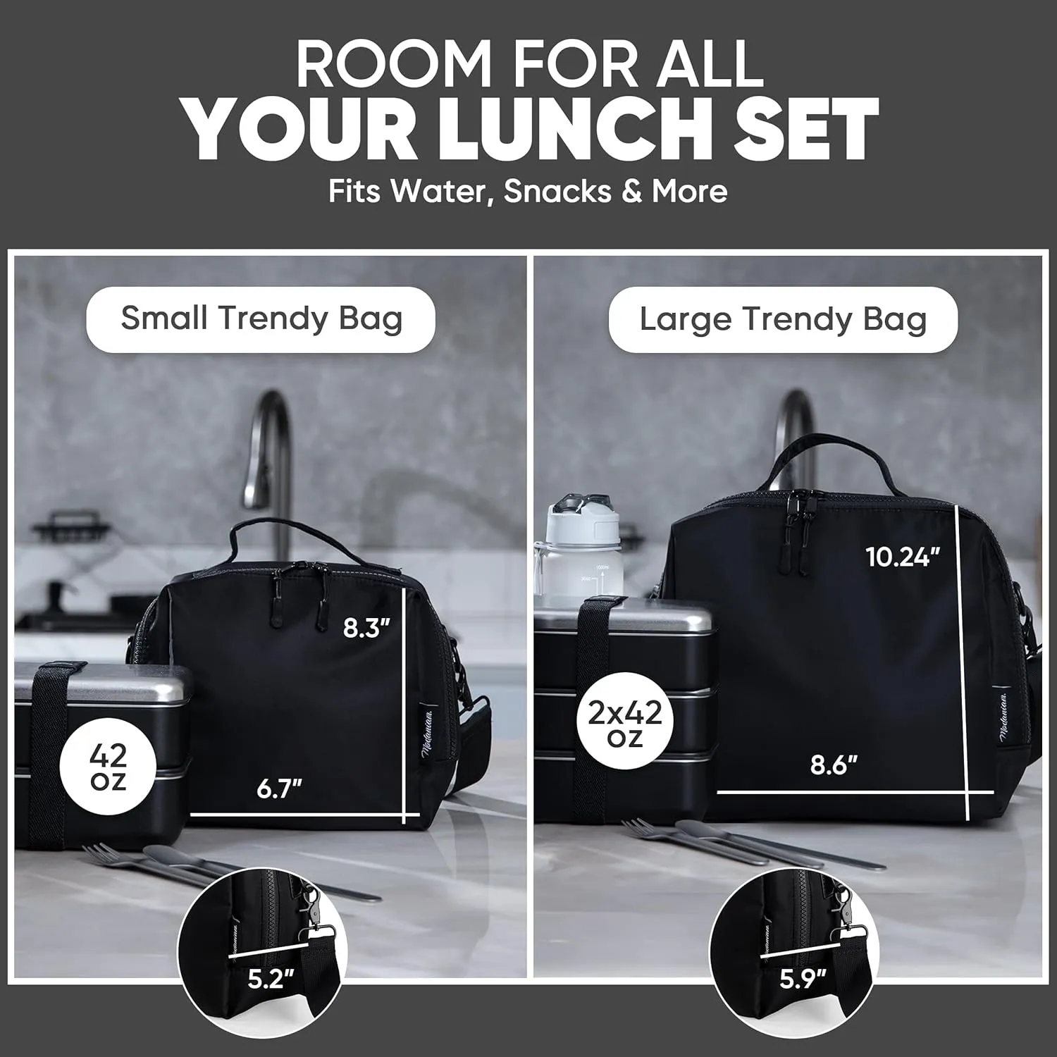 insulated Lunch Bags for Women, Men, Adults| Lunch Box For Work, College, Office,Picnic| Modern |Trendy |Stylish|Premium (Trendzy-Solid -Small -Black - Nylon - Cross body or Hand Held)