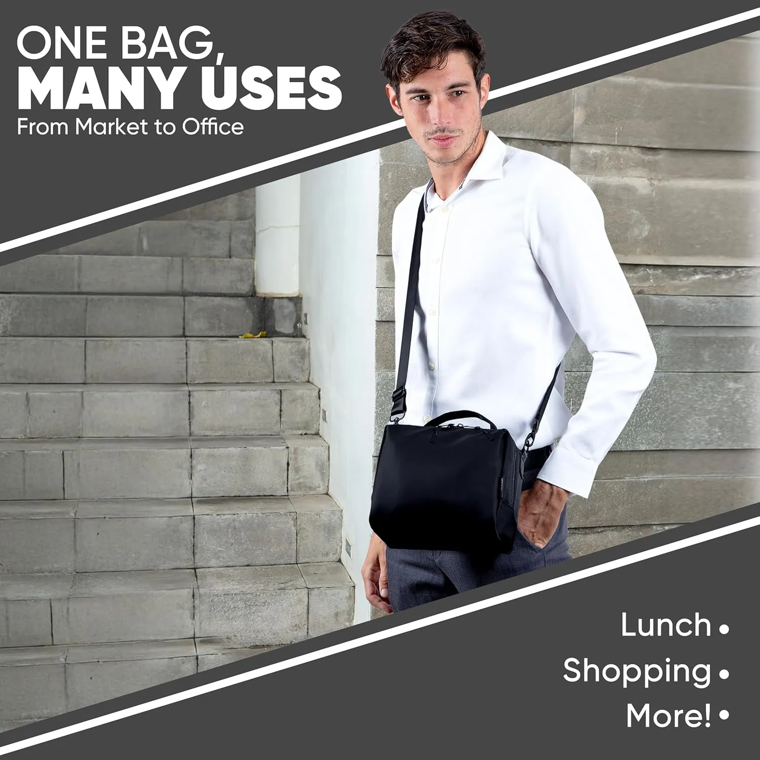 insulated Lunch Bags for Women, Men, Adults| Lunch Box For Work, College, Office,Picnic| Modern |Trendy |Stylish|Premium (Trendzy-Solid -Small -Black - Nylon - Cross body or Hand Held)