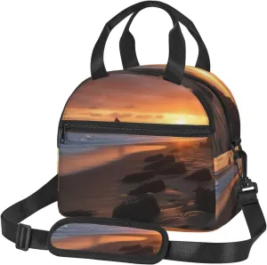 Insulated Lunch Bags for Women Men Reusable Lunch Box with Adjustable Shoulder Strap Sunrise on Beach Cooler Bag Large Lunch Tote Bag Leakproof Lunchbox for Office Travel