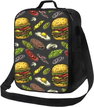 Insulated Lunch Bags for Women Men Work - Cute Hamburger Beef Vegetables Small Lunch Box for Women Men, Soft Cooler Bag Insulated, Adult Lunch Tote Bag with Adjustable Shoulder Strap
