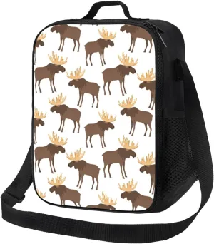 Insulated Lunch Bags for Women Men Work - cute moose horns elk cartoon Adult Lunch Box for Women Men, Soft Cooler Bag Insulated, Small Lunch Tote Bags with Adjustable Shoulder Strap
