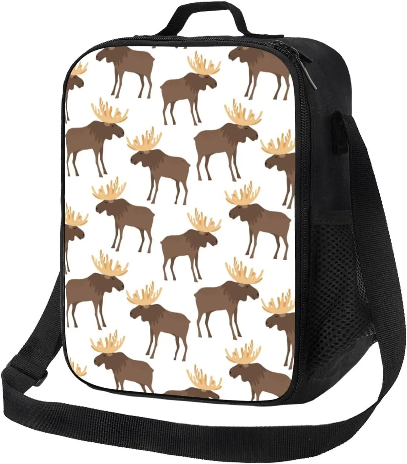 Insulated Lunch Bags for Women Men Work - cute moose horns elk cartoon Adult Lunch Box for Women Men, Soft Cooler Bag Insulated, Small Lunch Tote Bags with Adjustable Shoulder Strap