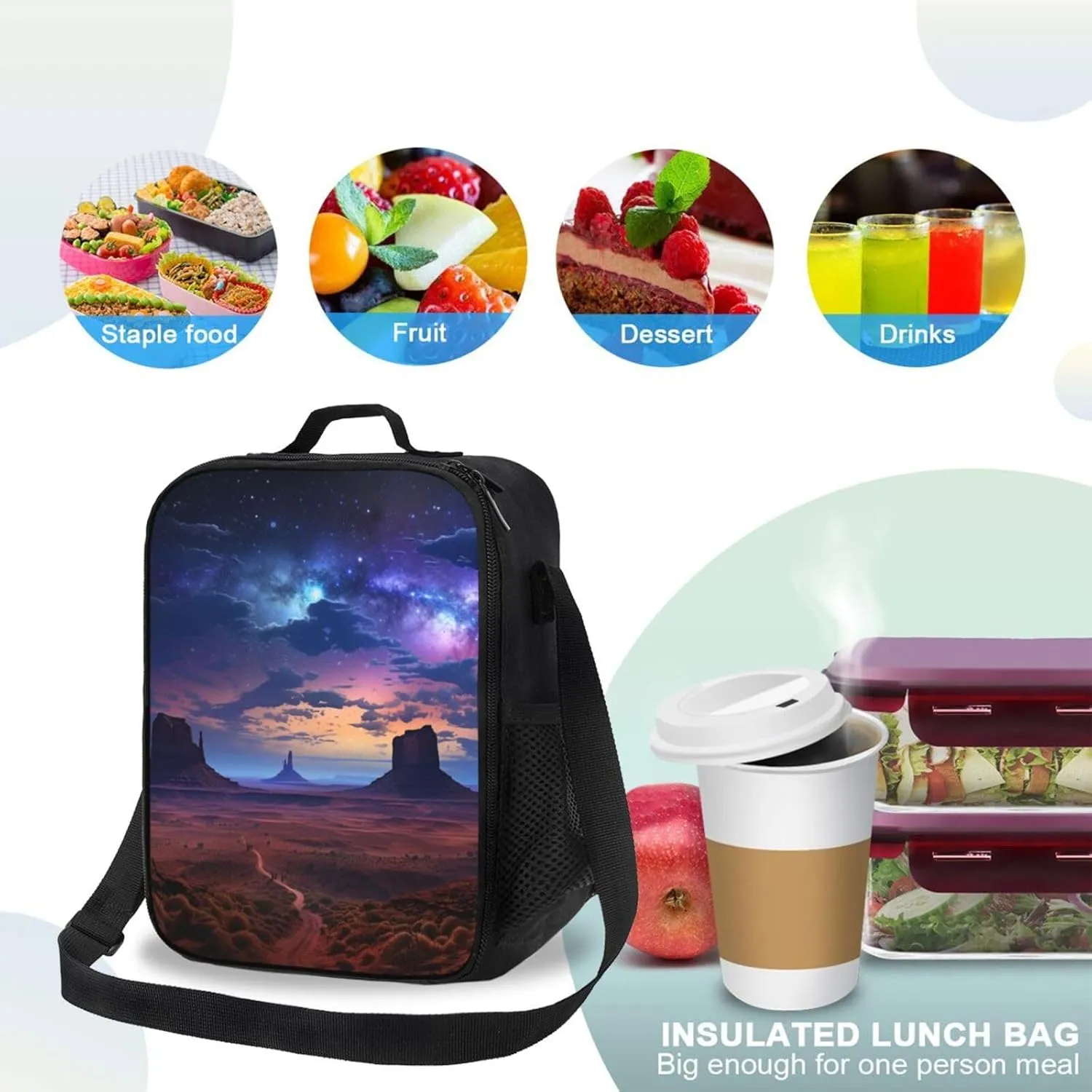 Insulated Lunch Bags for Women Nebula in Desert Monument Reusable Lunch Boxes Waterproof Shoulder Bag Lunch Cooler Bag for Work