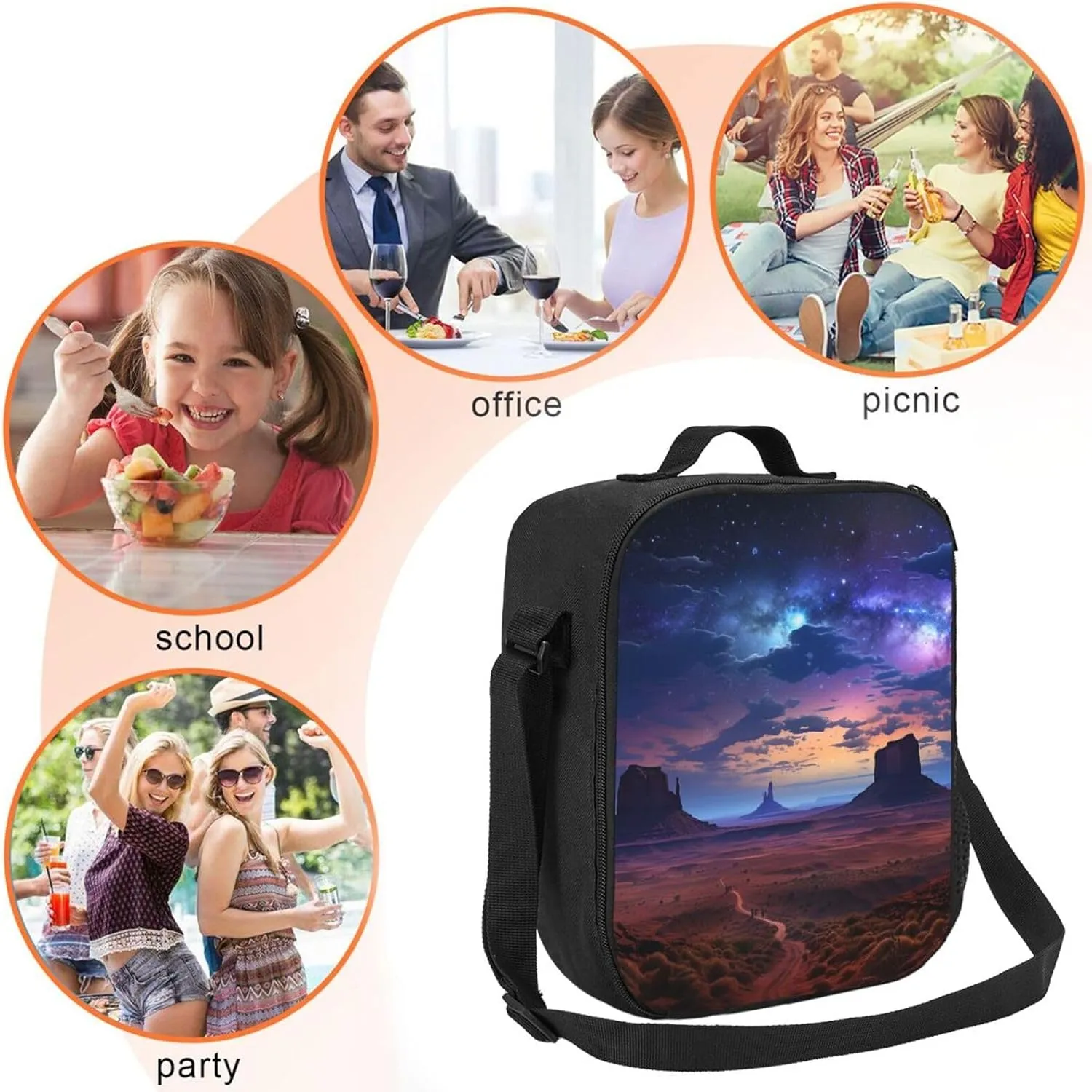 Insulated Lunch Bags for Women Nebula in Desert Monument Reusable Lunch Boxes Waterproof Shoulder Bag Lunch Cooler Bag for Work