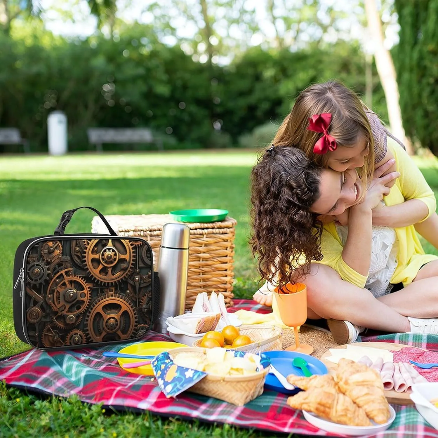 Insulated Lunch Bags for Women Orange Steam Gear Reusable Lunch Boxes Waterproof Shoulder Bag Lunch Cooler Bag for Work