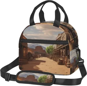 Insulated Lunch Bags for Women Reusable Lunch Box for Office Travel Thermal Lunchbox Old Wild West Cowboy Town Lunch Tote Bags Leakproof Cooler Bag for Men Large Capacity Meal Bag
