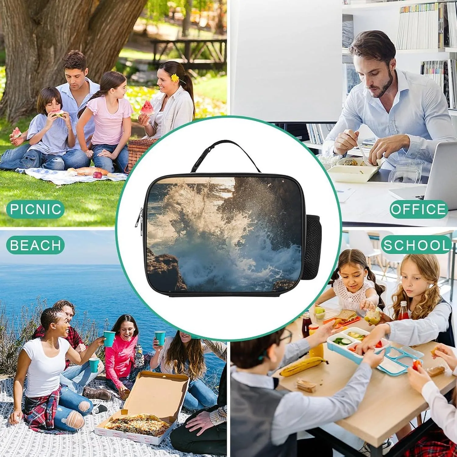 Insulated Lunch Bags for Women Rocky Coastline Reusable Lunch Boxes Waterproof Shoulder Bag Lunch Cooler Bag for Work