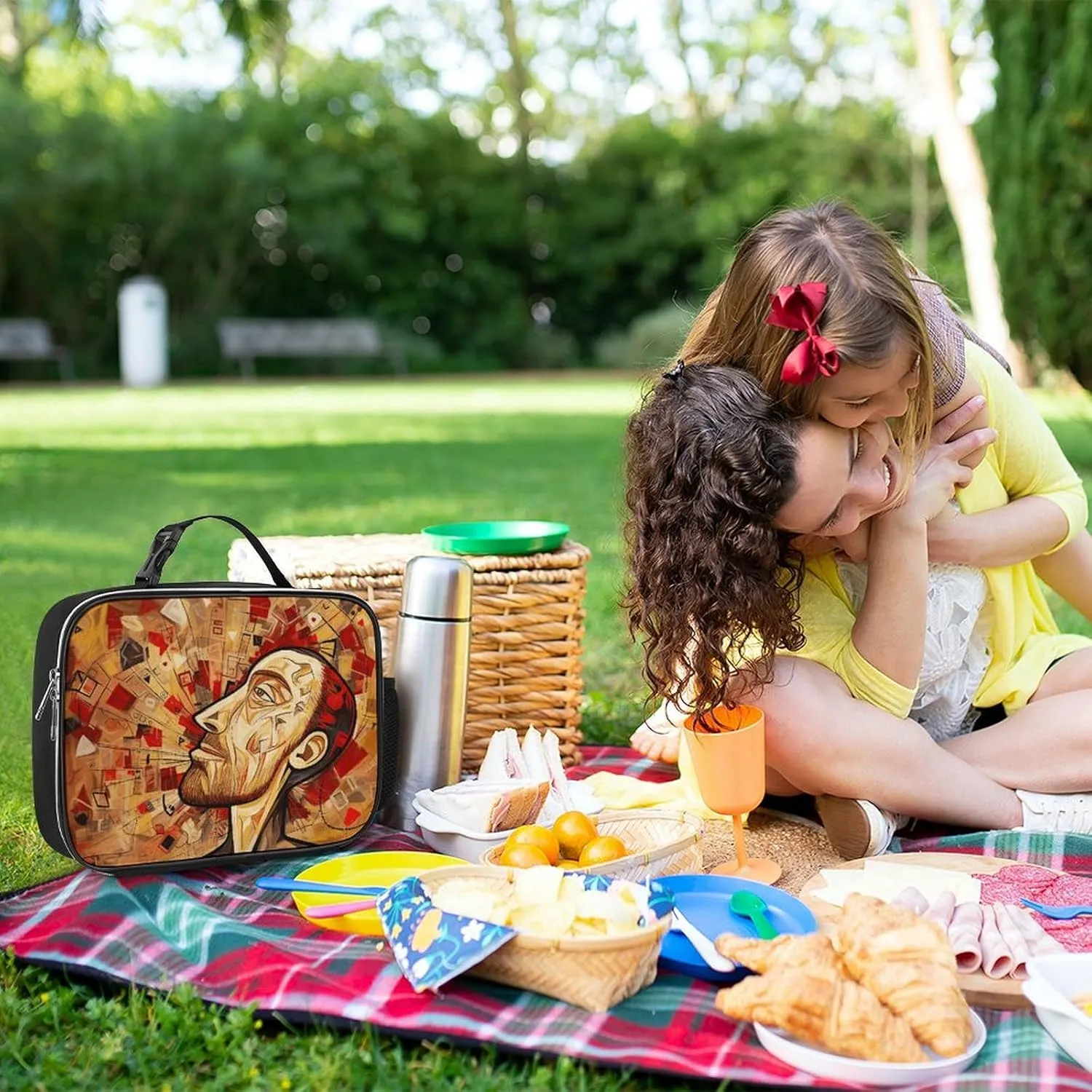 Insulated Lunch Bags for Women Texture Complex Heart Reusable Lunch Boxes Waterproof Shoulder Bag Lunch Cooler Bag for Work