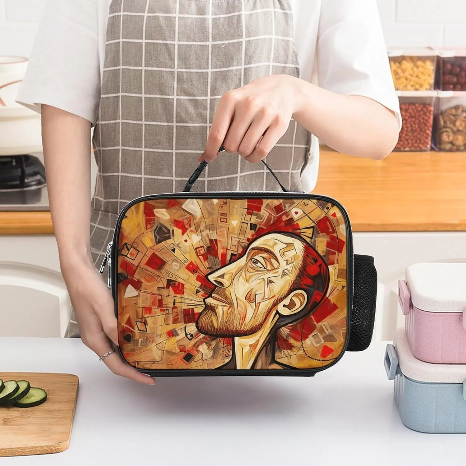 Insulated Lunch Bags for Women Texture Complex Heart Reusable Lunch Boxes Waterproof Shoulder Bag Lunch Cooler Bag for Work
