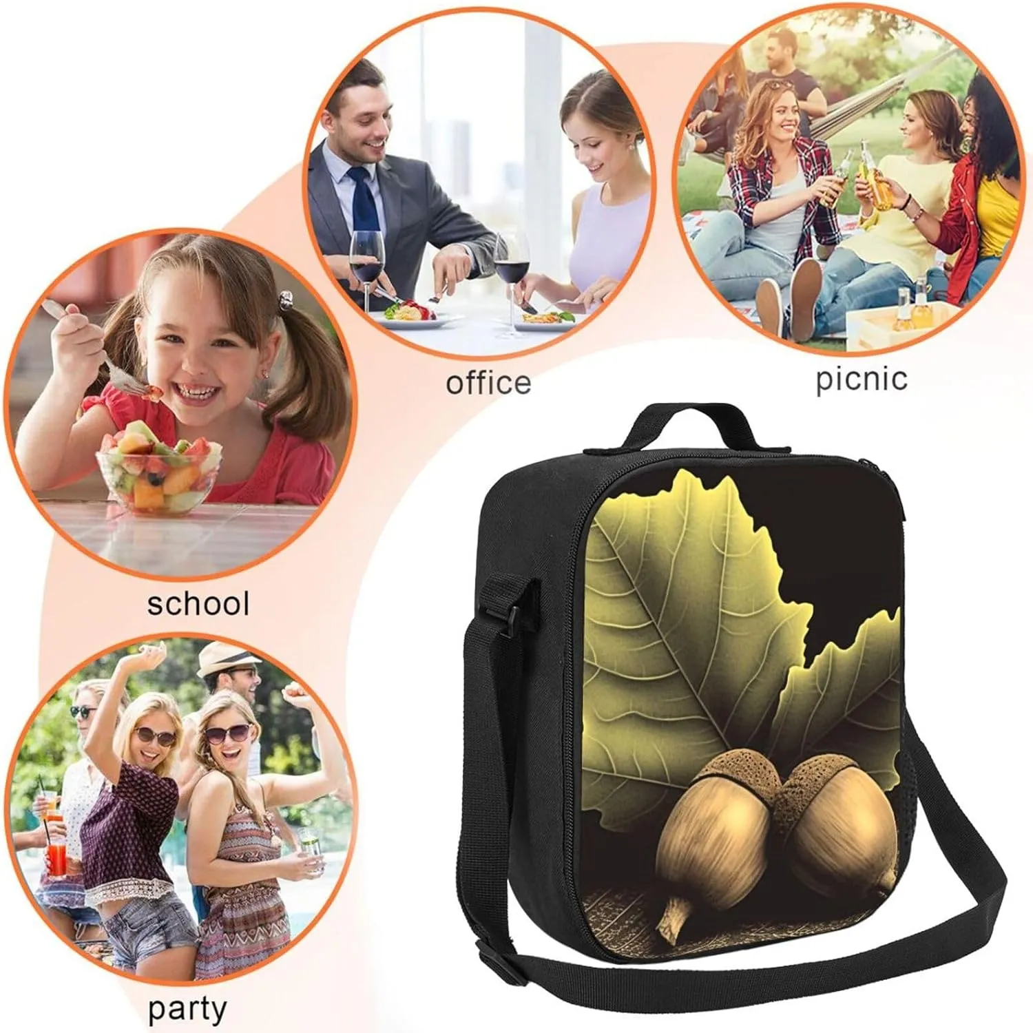 Insulated Lunch Bags for Women Two acorns Reusable Lunch Boxes Waterproof Shoulder Bag Lunch Cooler Bag for Work