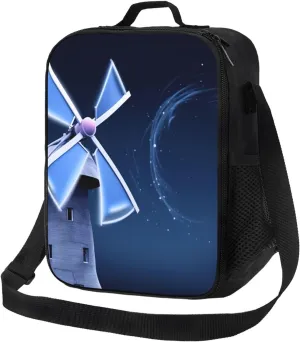 Insulated Lunch Bags for Women Windmill Blue Reusable Lunch Boxes Waterproof Shoulder Bag Lunch Cooler Bag for Work