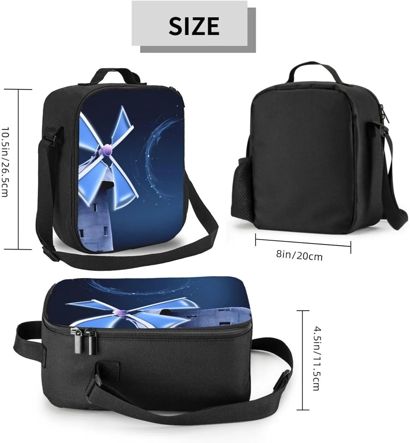 Insulated Lunch Bags for Women Windmill Blue Reusable Lunch Boxes Waterproof Shoulder Bag Lunch Cooler Bag for Work