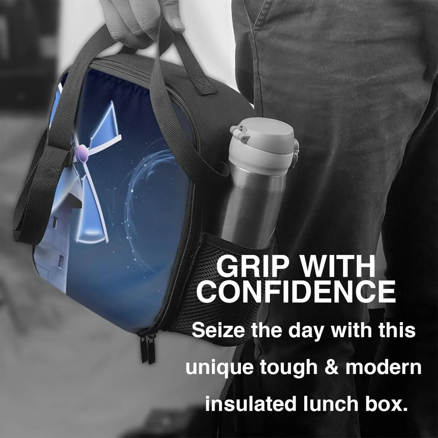 Insulated Lunch Bags for Women Windmill Blue Reusable Lunch Boxes Waterproof Shoulder Bag Lunch Cooler Bag for Work