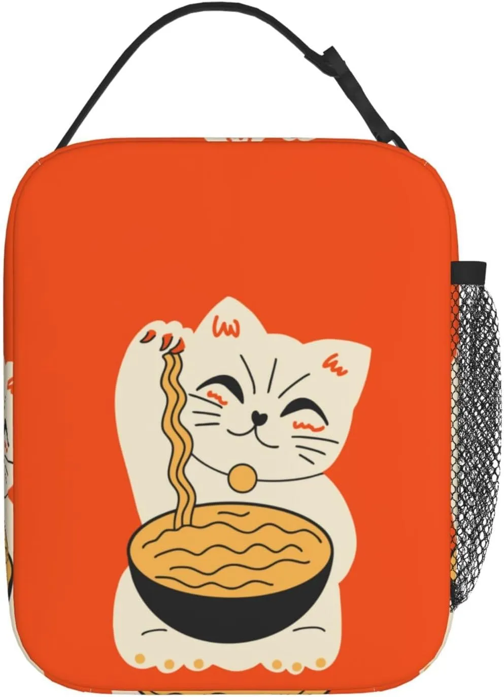 Insulated Lunch Box for Kids Adults Ramen Lunch Box for Work,Picnic,School,Travel,Hiking,Beach or Fishing Polyester Cat Eat Ramen Theme Lunch Bag