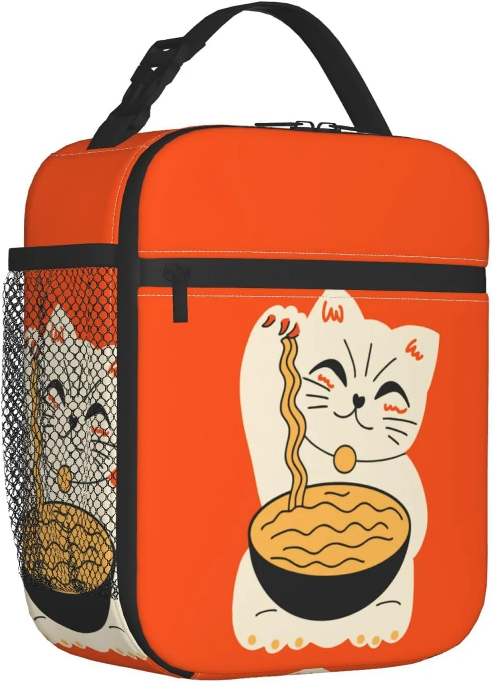 Insulated Lunch Box for Kids Adults Ramen Lunch Box for Work,Picnic,School,Travel,Hiking,Beach or Fishing Polyester Cat Eat Ramen Theme Lunch Bag