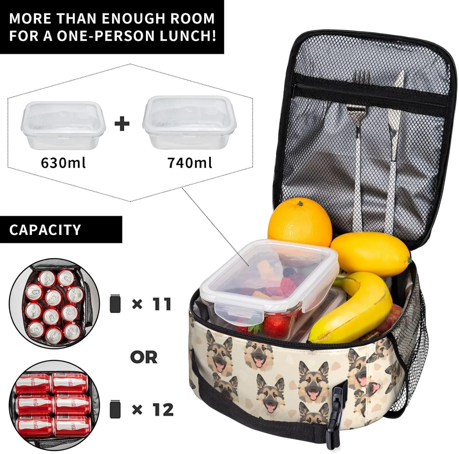 Insulated Lunch Box for Kids Boys Girls, Reusable Lunch Bag for School, Office, Picnic, Work, Travel, German Shepherd Dog Theme Lunch Box