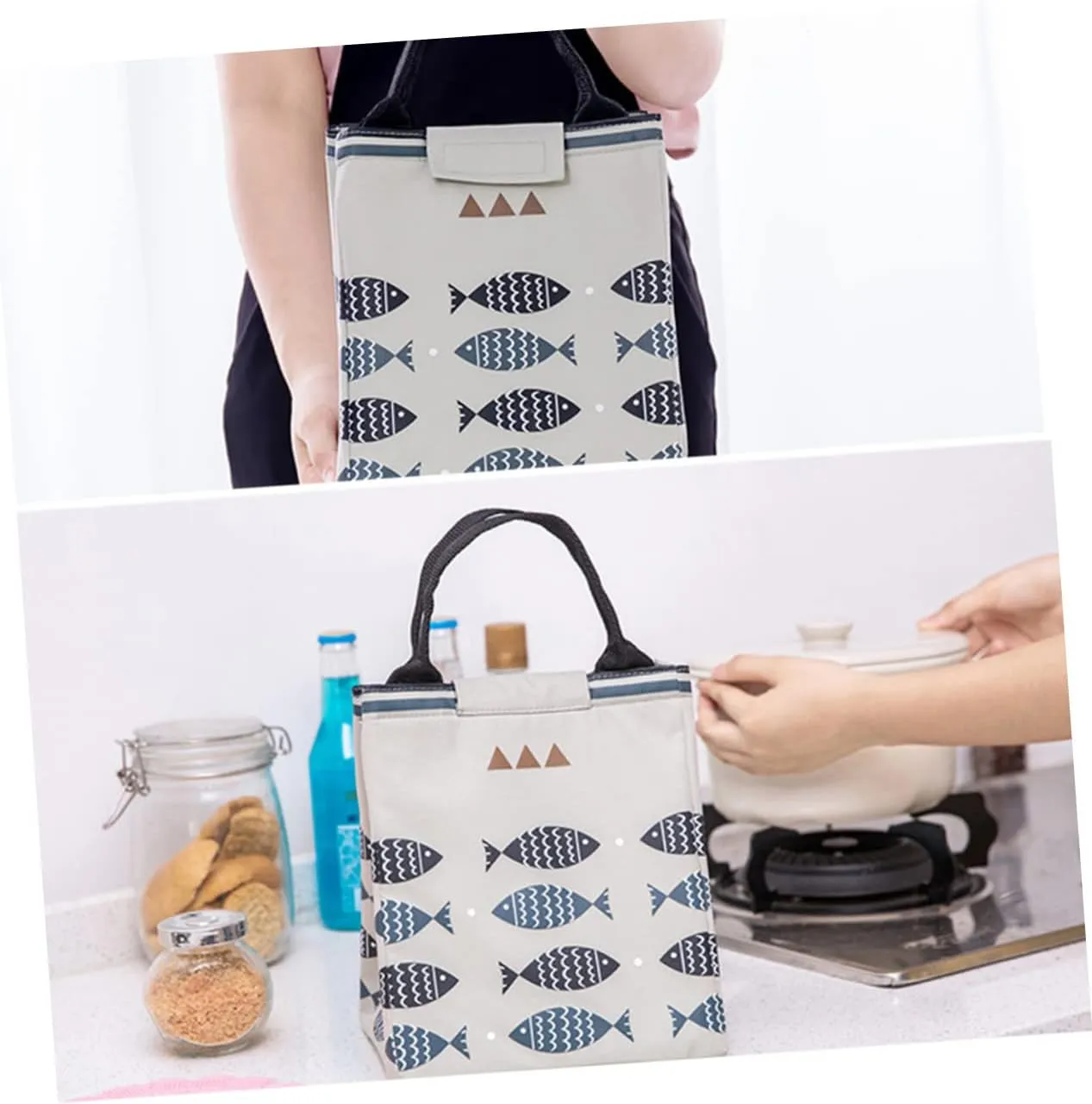 Insulated Lunch Tote Bag Thermal Lunch Bag for Outdoor Waterproof Tote Heat Preservation for School Work Travel (gray)