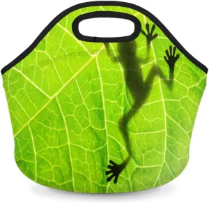 Insulated Neoprene Lunch Bag for Women Men Kids Green Animal Frog Leaf Lunch Box Reusable Small Lunch Tote Bag Cooler Bag for School Work Picnic