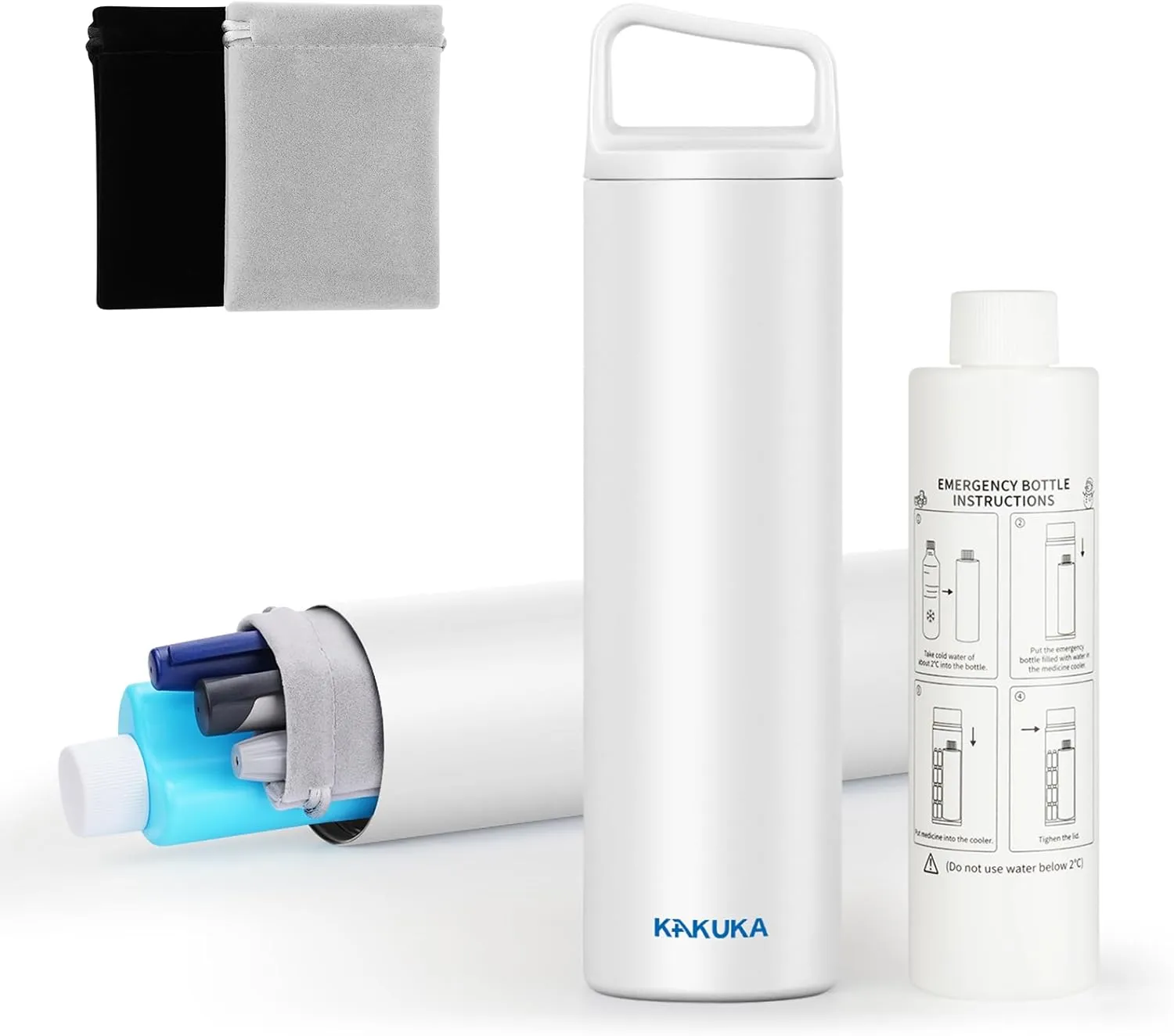Insulin Cooler Travel Case, Medication Diabetes Supplies, 60H Insulin Pens Cold Bottle, 5-in-1 Diabetic Medicine Cooler, TSA Approved, with Gel Ice Pack and Emergency Bottle(White)