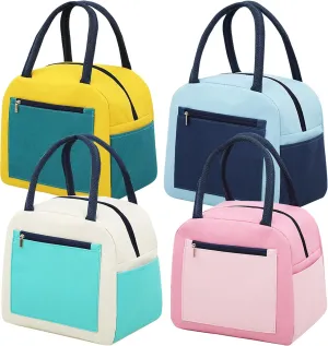 INVODA Lunch Bag 4 PCS Insulated Lunch Bag Women and Men Reusable Tote Cooler Bag Lunch Box Bag Lunch Tote for Work Office Picnic (Colorful Splicing 4PCS)
