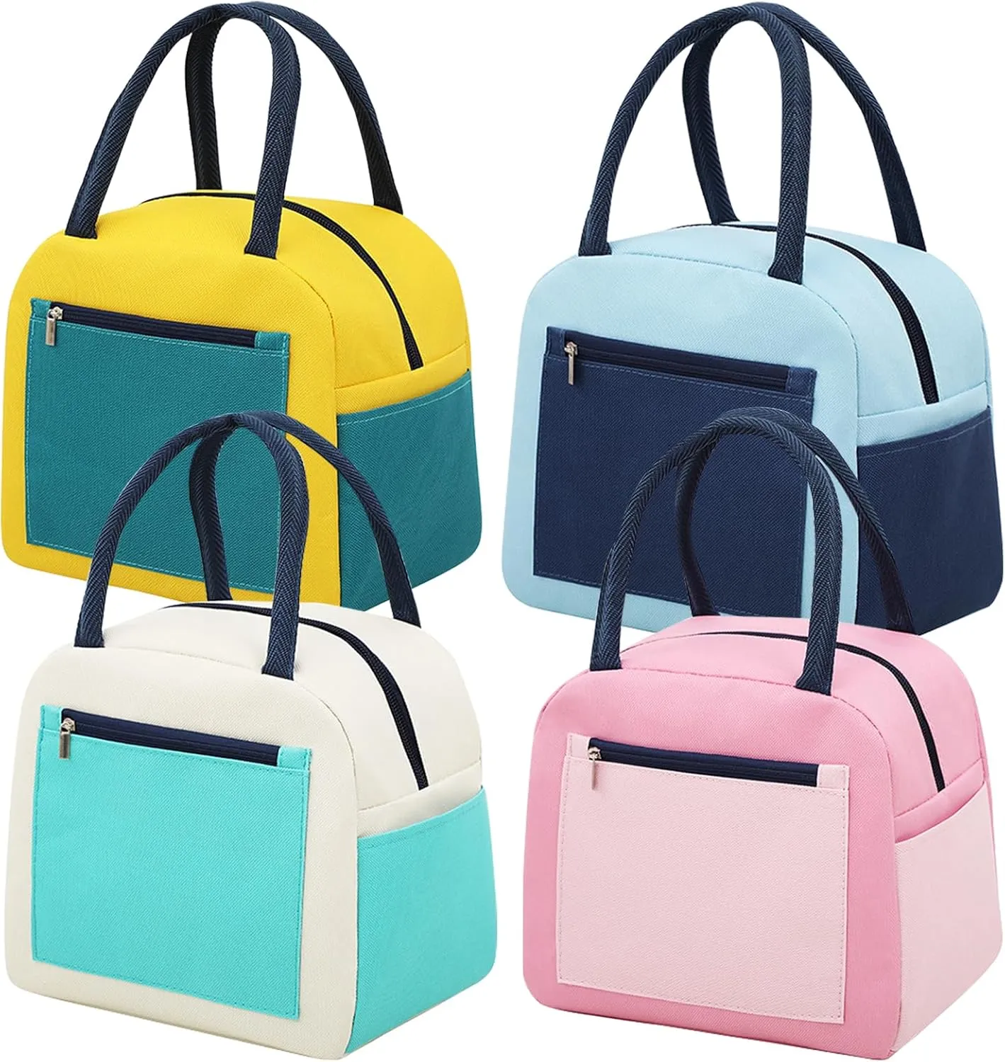INVODA Lunch Bag 4 PCS Insulated Lunch Bag Women and Men Reusable Tote Cooler Bag Lunch Box Bag Lunch Tote for Work Office Picnic (Colorful Splicing 4PCS)