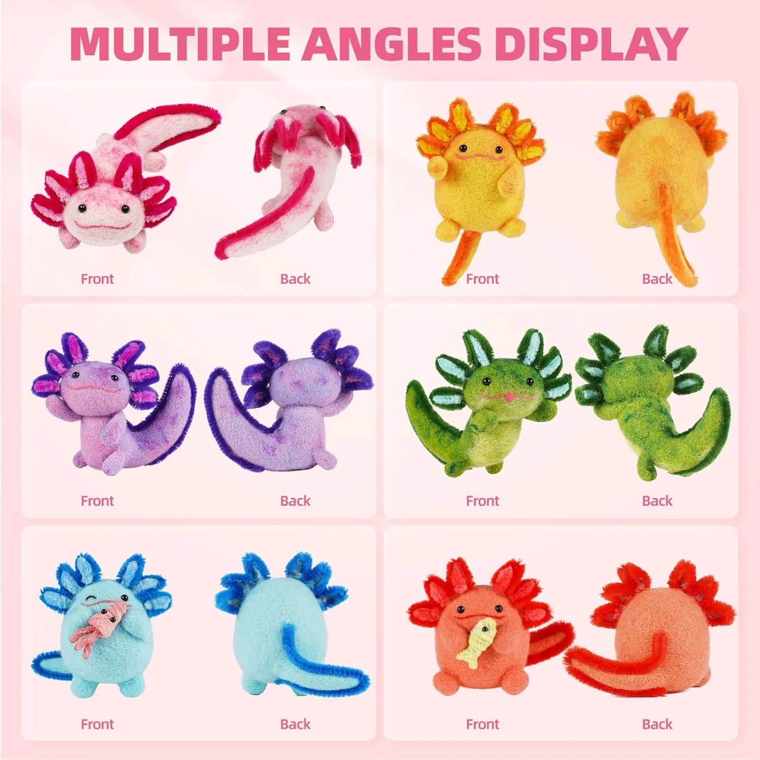 iptek Needle Felting Kit, 6 PCS Farm Animal Needle Felting Beginner Kits, Wool Felt Needle Felting Tools Foam Pad, Craft Party Supplies for Beginners Adult(Axolotl)