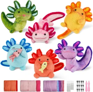 iptek Needle Felting Kit, 6 PCS Farm Animal Needle Felting Beginner Kits, Wool Felt Needle Felting Tools Foam Pad, Craft Party Supplies for Beginners Adult(Axolotl)
