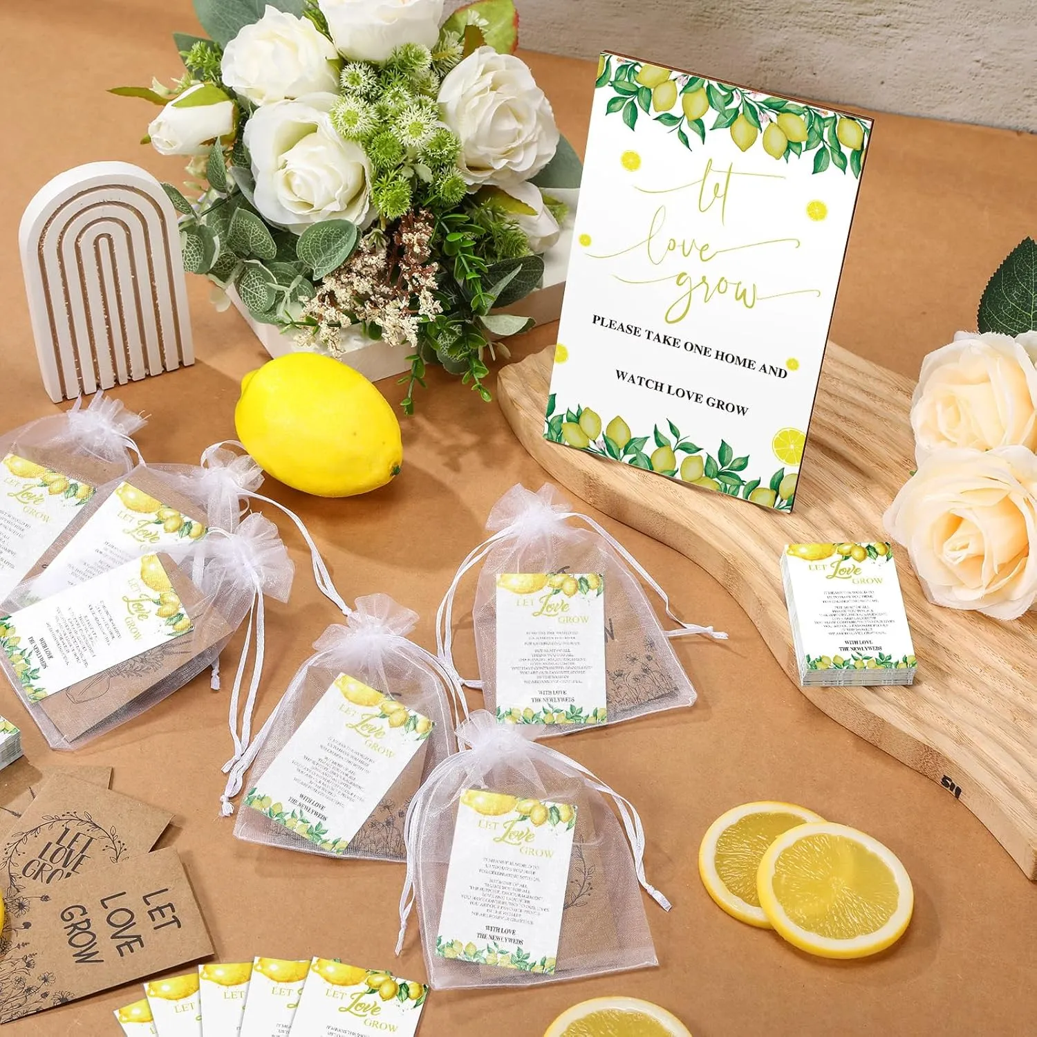 Ireer 301 Pcs Lemon Wedding Favors for Guests Set Include 100 Let Love Grow Seed Packets Self Adhesive Wedding Envelopes 100 Let Love Grow Cards 100 Bags for Guest Bridal Shower