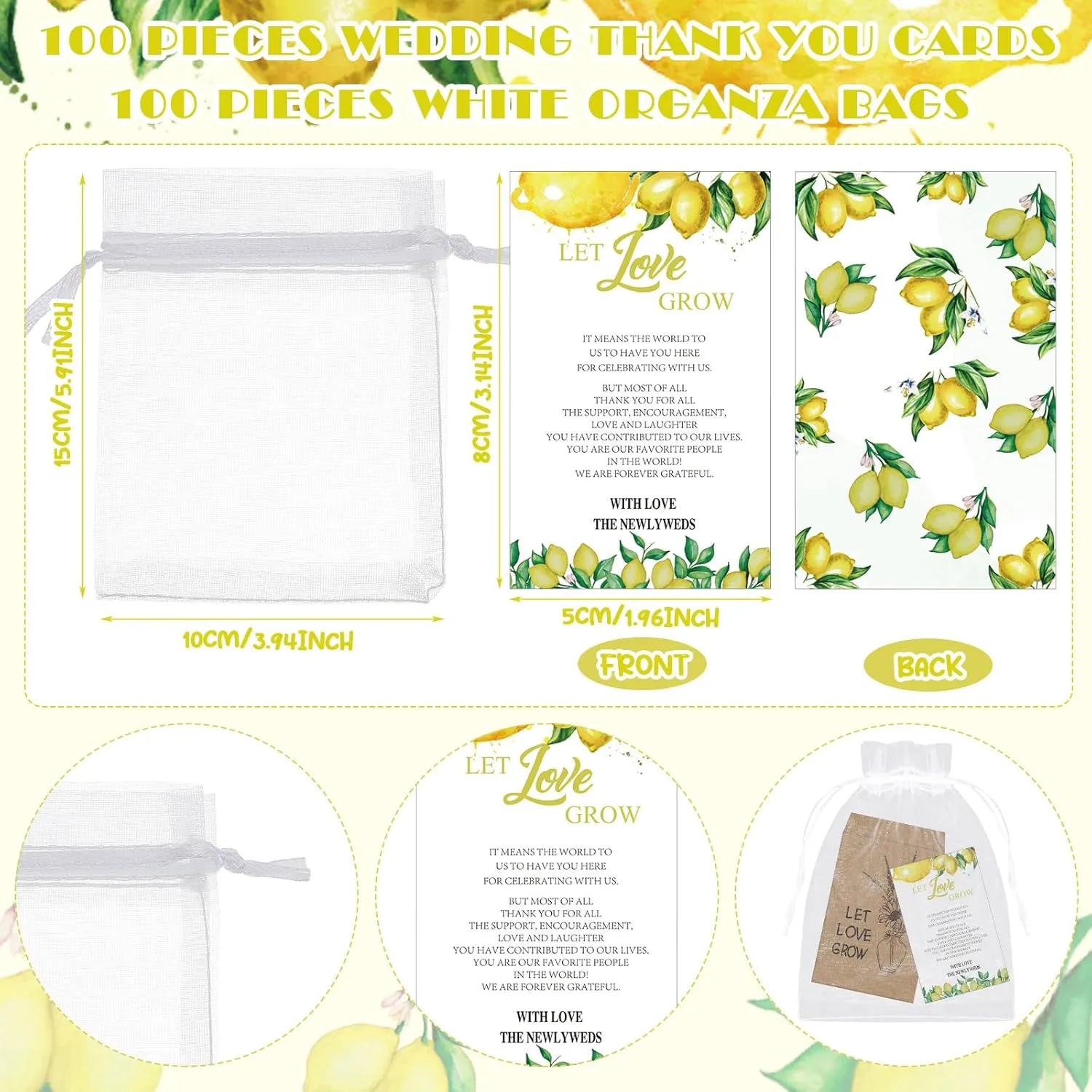 Ireer 301 Pcs Lemon Wedding Favors for Guests Set Include 100 Let Love Grow Seed Packets Self Adhesive Wedding Envelopes 100 Let Love Grow Cards 100 Bags for Guest Bridal Shower