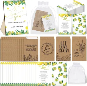 Ireer 301 Pcs Lemon Wedding Favors for Guests Set Include 100 Let Love Grow Seed Packets Self Adhesive Wedding Envelopes 100 Let Love Grow Cards 100 Bags for Guest Bridal Shower