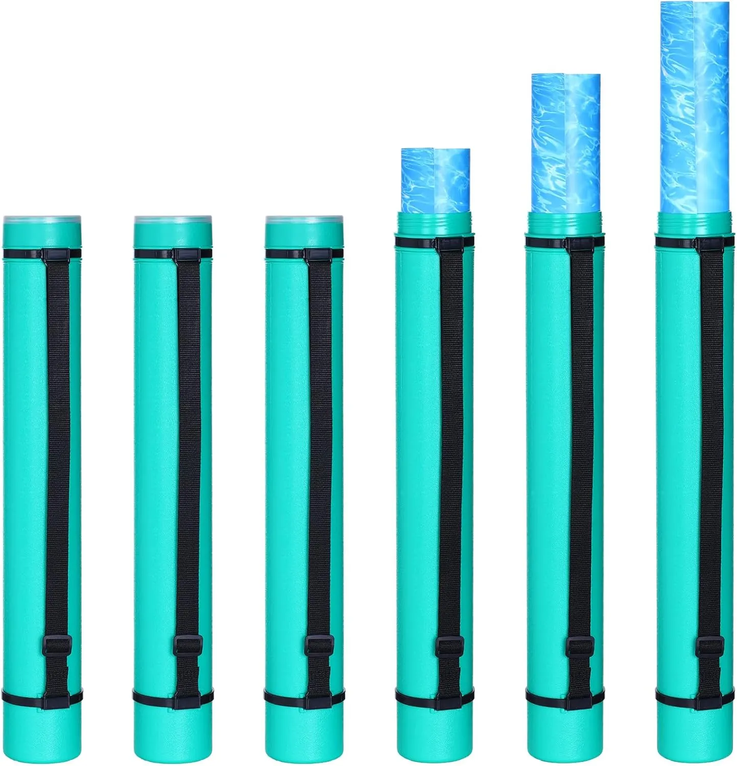 Ireer 6 Pcs Expandable Poster Tube with Strap for Documents Artwork Container Poster Transport Map Holder Tube Blueprint Storage Carrying Case for Architect Teacher Student 24.5'' to 40''(Green)