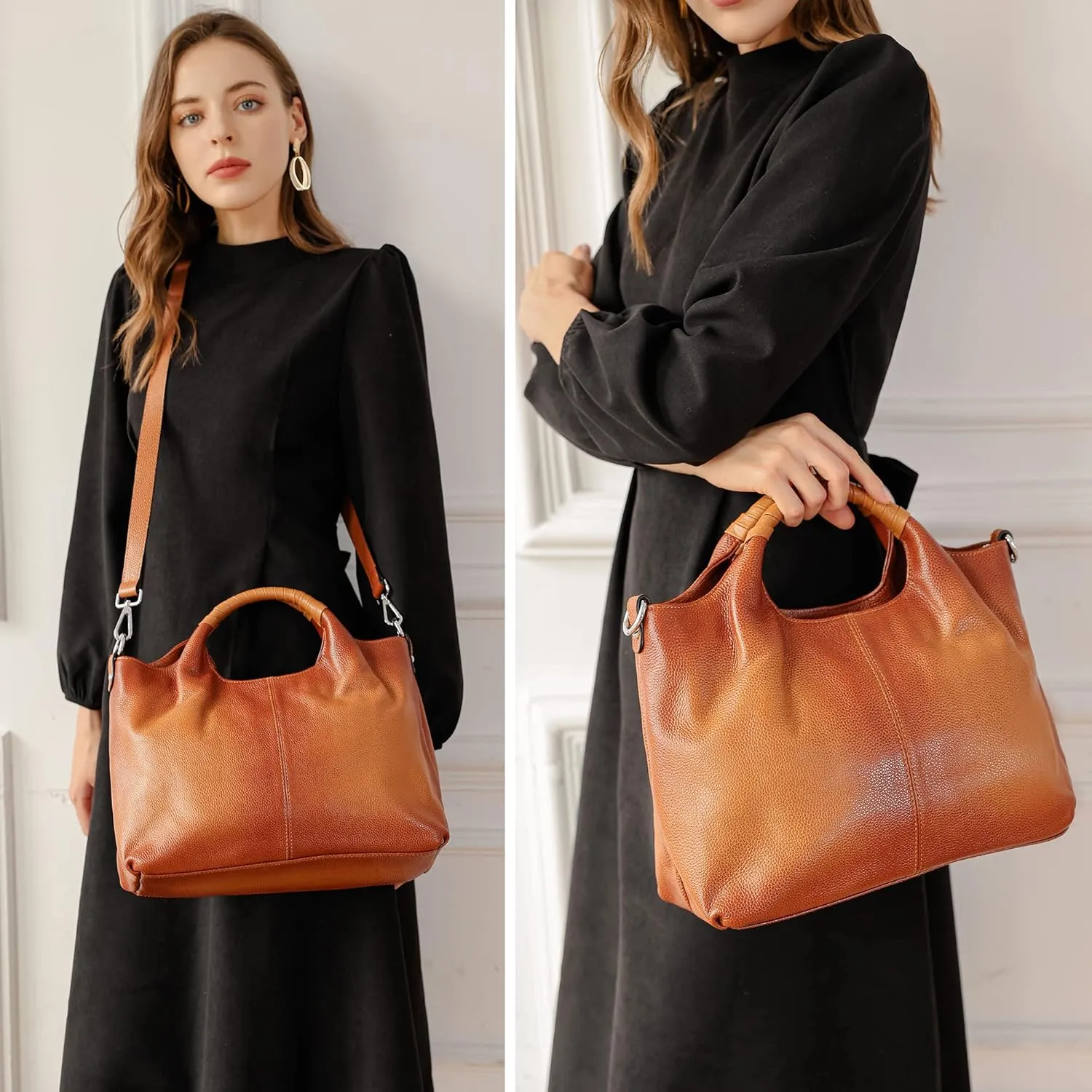 Iswee Genuine Leather Top Handle Purse Satchel Bag Designer Shoulder Bag Tote Ladies Crossbody Bag for Women