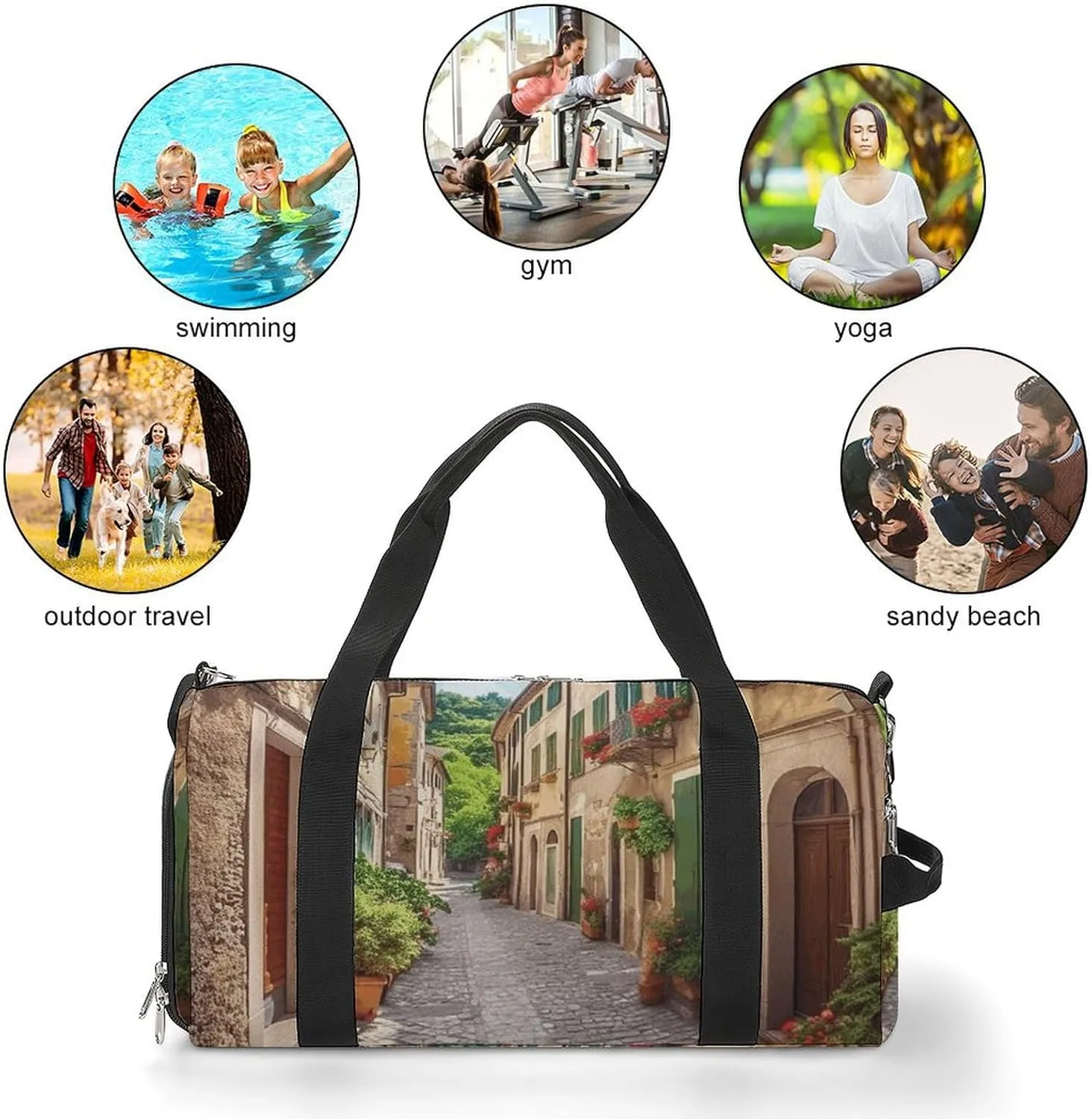 Italy Street Sports Gym Bag Carry on Holdalls for Men Small Duffel Bags for Women with Shoe Compartment