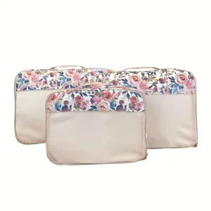 Itzy Ritzy Packing Cubes for Travel – Set of 3 Large Packing Cubes or Travel Organizers; Each Cube Features a Mesh Top, Double Zippers and a Fabric Handle; Large Sizes (Blush Floral)