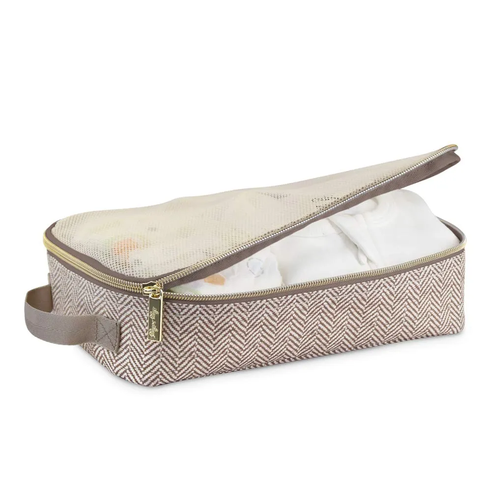 Itzy Ritzy Packing Cubes for Travel – Set of 3 Packing Cubes or Travel Organizers; Each Cube Features a Mesh Top, Double Zippers and a Fabric Handle (Taupe)