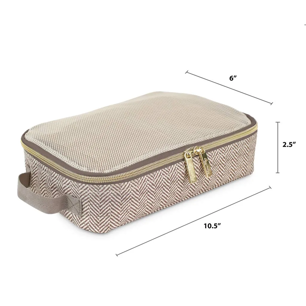 Itzy Ritzy Packing Cubes for Travel – Set of 3 Packing Cubes or Travel Organizers; Each Cube Features a Mesh Top, Double Zippers and a Fabric Handle (Taupe)
