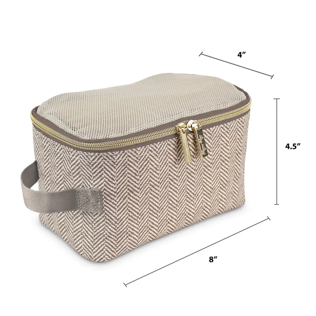 Itzy Ritzy Packing Cubes for Travel – Set of 3 Packing Cubes or Travel Organizers; Each Cube Features a Mesh Top, Double Zippers and a Fabric Handle (Taupe)