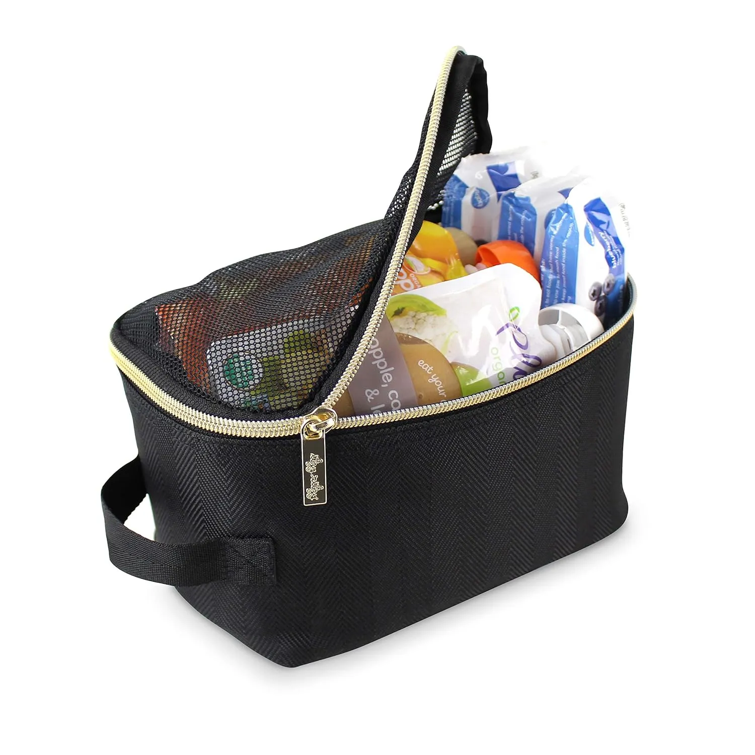 Itzy Ritzy Packing Cubes for Travel – Set of 3 Packing Cubes or Travel Organizers; Each Travel Cube Features a Mesh Top, Double Zippers and a Fabric Handle (Black with Gold Hardware)