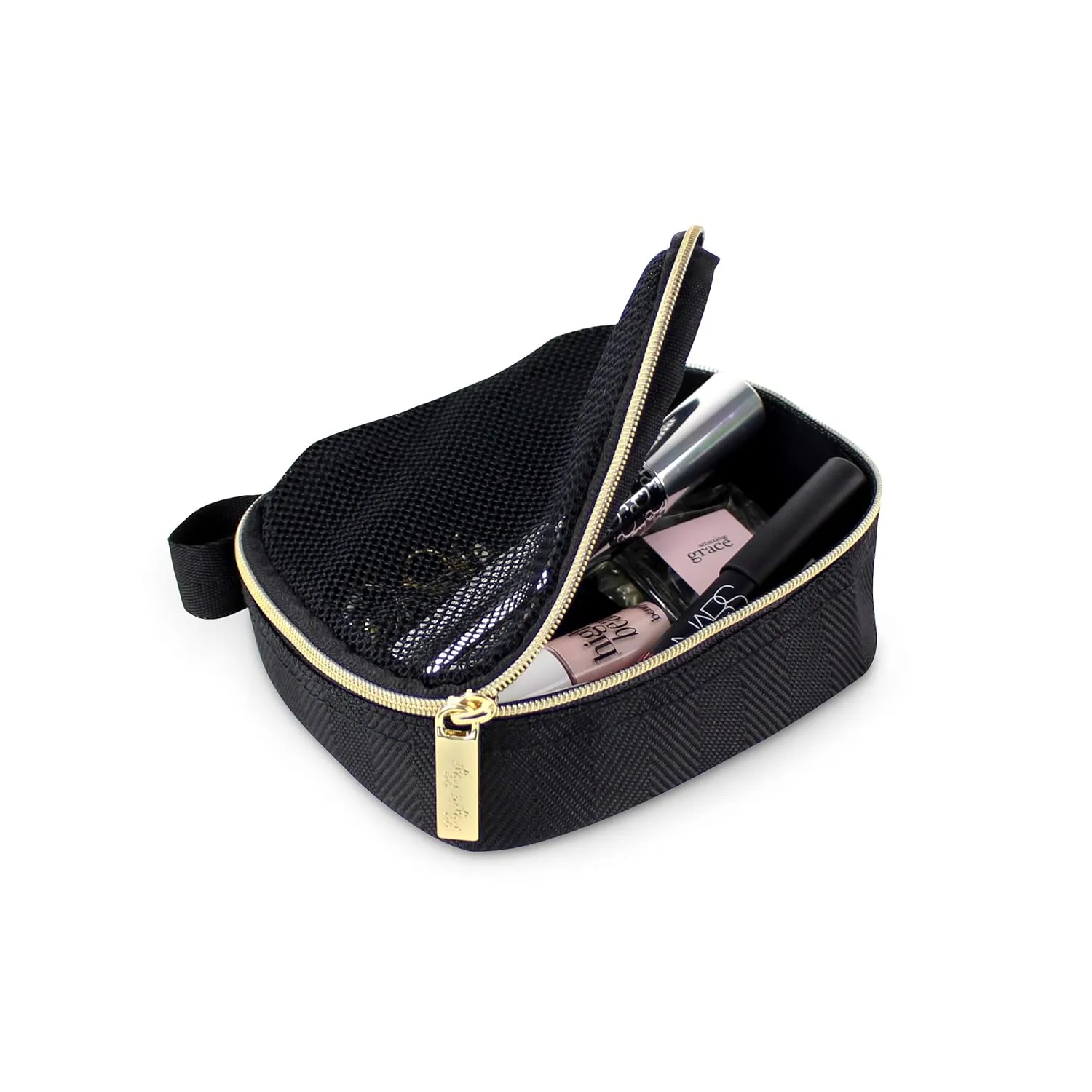 Itzy Ritzy Packing Cubes for Travel – Set of 3 Packing Cubes or Travel Organizers; Each Travel Cube Features a Mesh Top, Double Zippers and a Fabric Handle (Black with Gold Hardware)