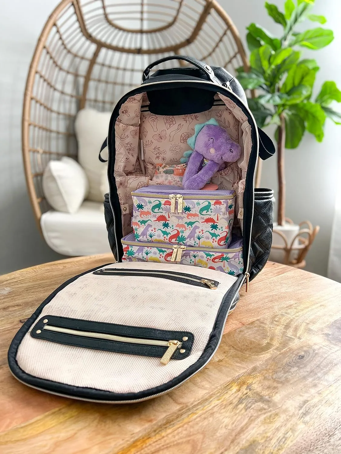 Itzy Ritzy Packing Cubes For Travel – Set of 3 Packing Cubes or Travel Organizers; Each Travel Cube Features a Mesh Top, Double Zippers and a Fabric Handle (Purple Dinosaurs)