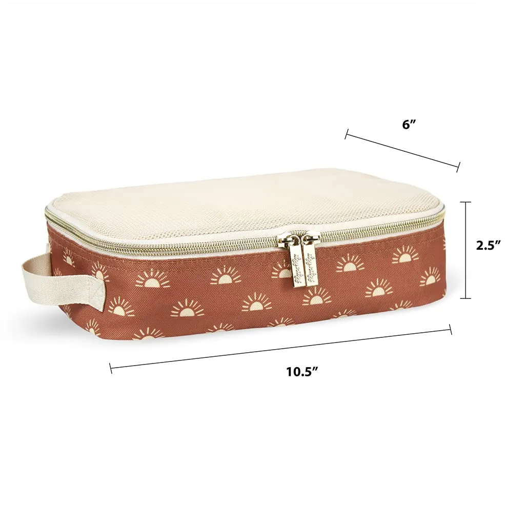 Itzy Ritzy Packing Cubes for Travel – Set of 3 Packing Cubes or Travel Organizers; Each Travel Cube Features a Mesh Top, Double Zippers and a Fabric Handle (Terracotta Sunrise)