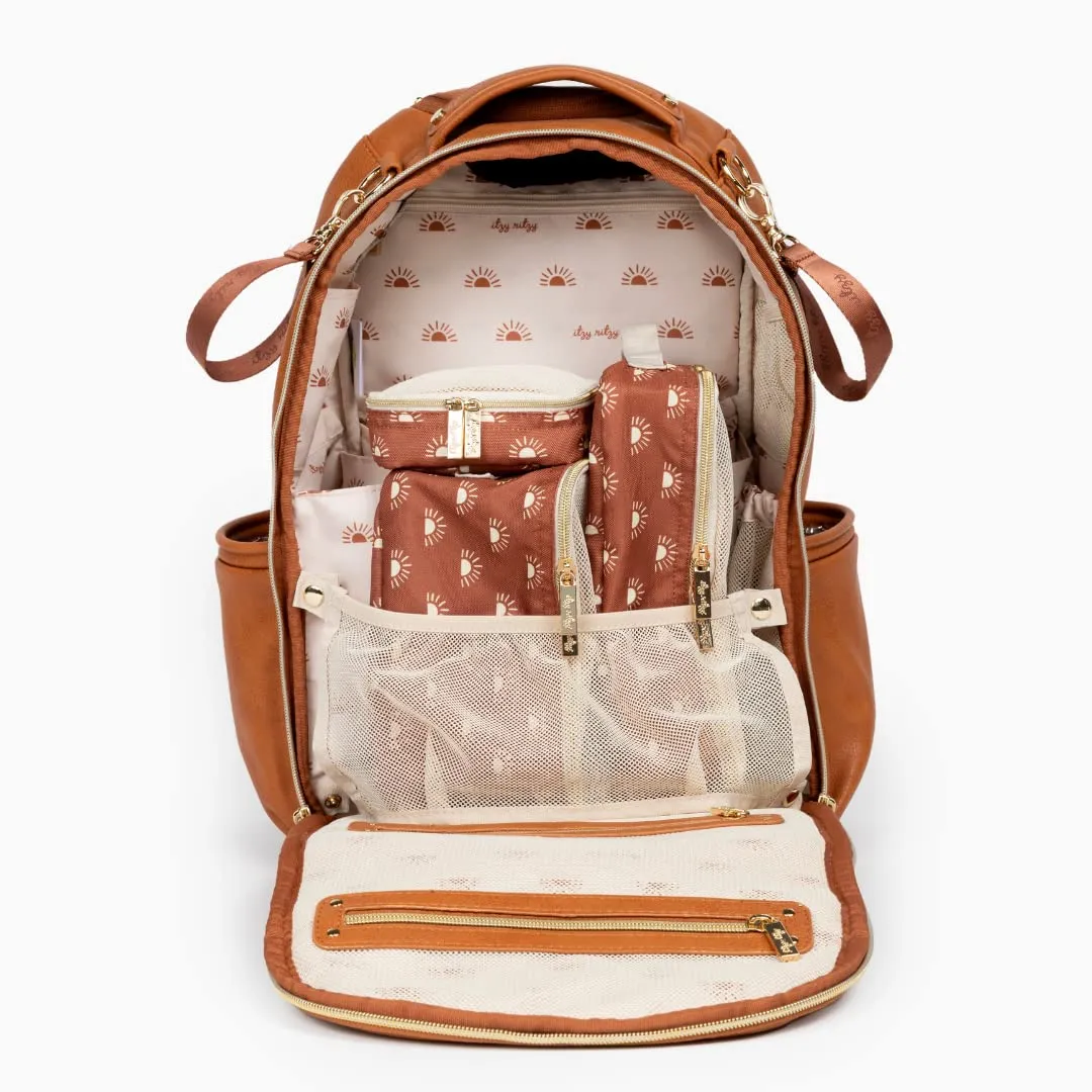 Itzy Ritzy Packing Cubes for Travel – Set of 3 Packing Cubes or Travel Organizers; Each Travel Cube Features a Mesh Top, Double Zippers and a Fabric Handle (Terracotta Sunrise)