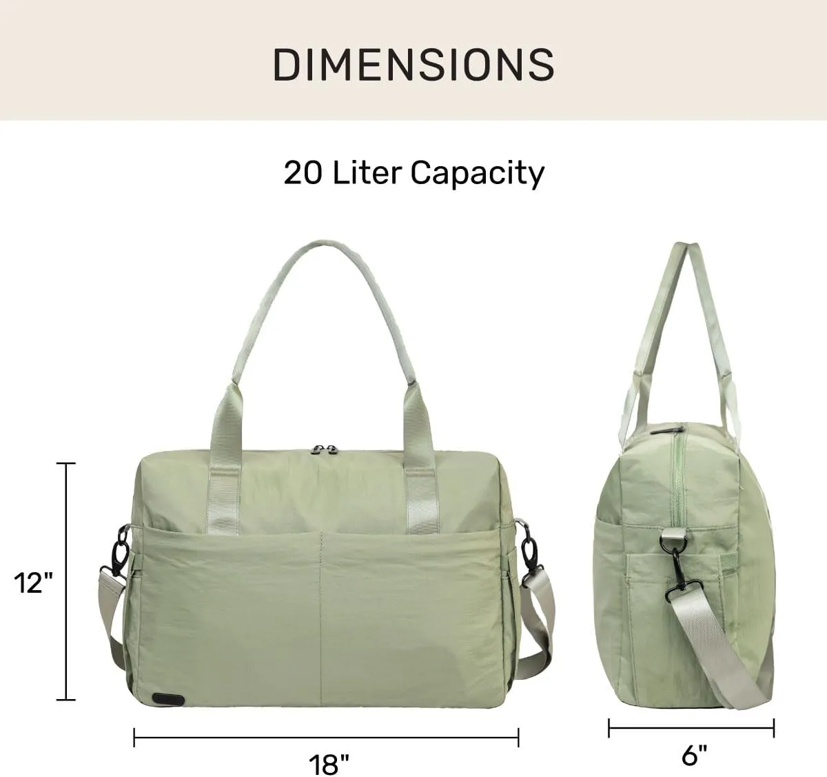 Jadyn Austin Carry-On Travel Duffel Bag for Women, 18” Weekender Bag with Laptop Sleeve, Durable Material, and Trolley Sleeve, Ideal for Work, Gym, and Overnight Trips (Dusty Green)