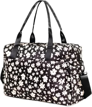 Jadyn Austin Carry-On Travel Duffel Bag for Women, 18” Weekender Bag with Laptop Sleeve, Durable Material, and Trolley Sleeve, Ideal for Work, Gym, and Overnight Trips (Ebony Blossom)