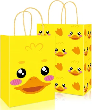 JarThenaAMCS 24Pcs Yellow Duck Paper Bags Rubber Duckies Treat Gift Bags With Handles Candy Goodie Bags For Baby Shower Birthday Party Supplies