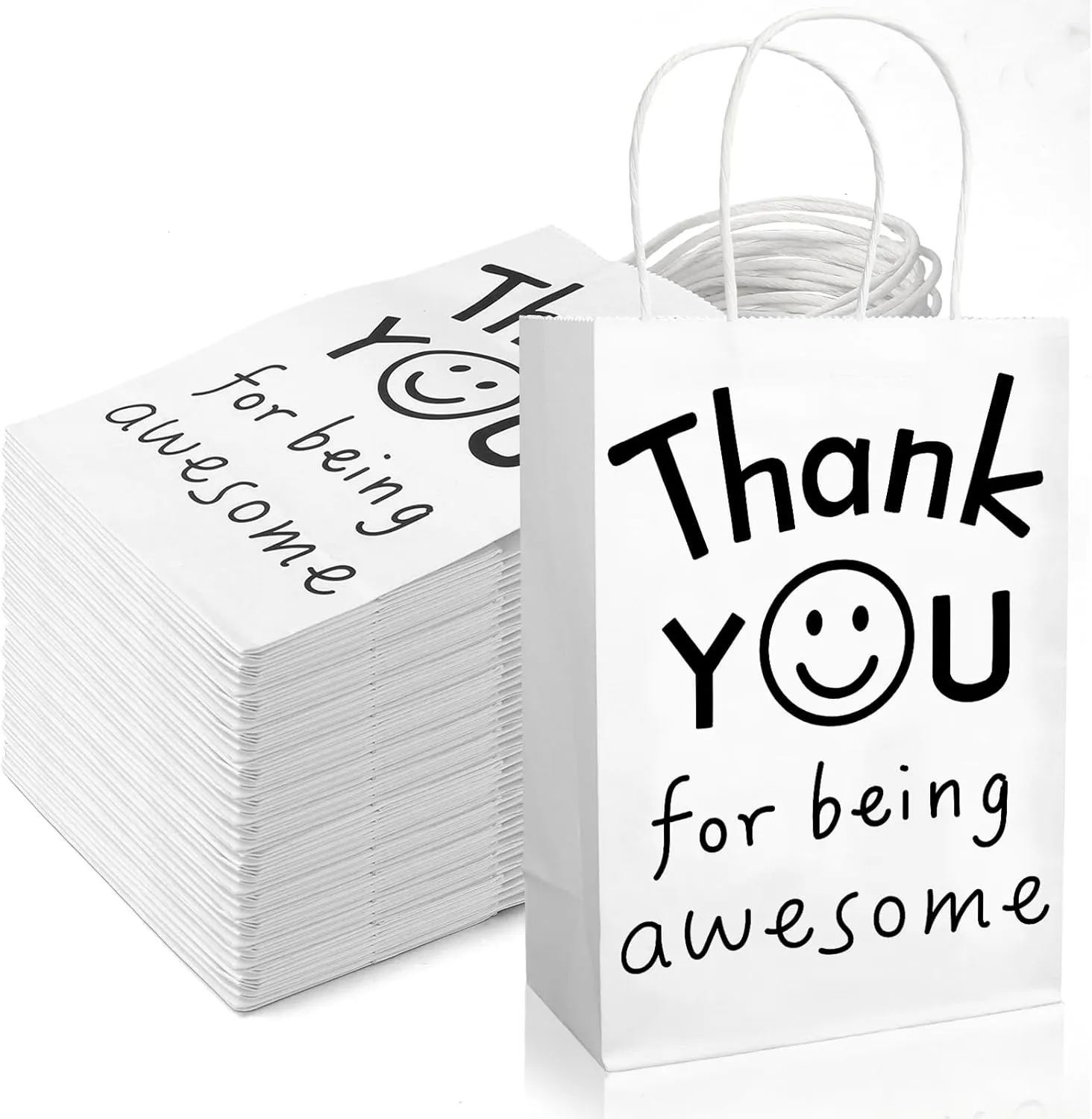 JarThenaAMCS 30Pcs Employee Appreciation Paper Gift Bags Smile Face Thank You for Being Awesome Shopping Goodie Bags for Business Retail Coworker Colleague